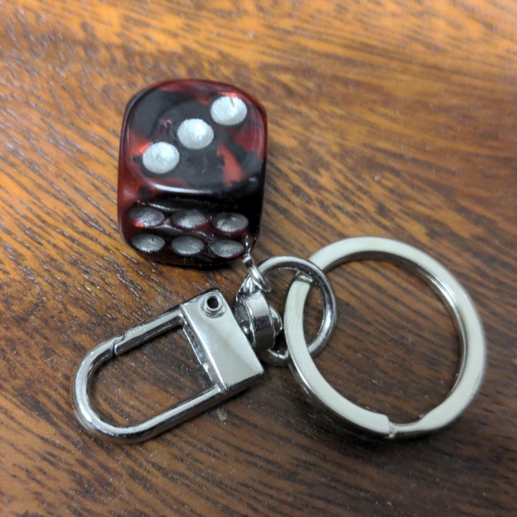 Handmade Red Dice Clip on Keychain Your Choice of Metals - Picture 4 of 7